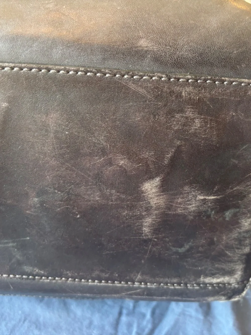 Jack Spade Warren Street Large Messenger Bag.  Light Navy, brown leather trim